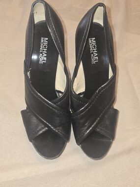 Michael Kors Black Leather Crisscross Peep-Toe Heels